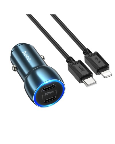 Автомобільний зарядний пристрій HOCO Z48 Tough 40W dual port(2C) car charger set(C to iP) Sapphire Blue (6931474795021)