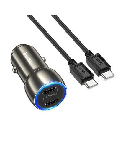 Автомобільний зарядний пристрій HOCO Z48 Tough 40W dual port(2C) car charger set(Type-C to Type-C) Metal Gray (6931474795038)