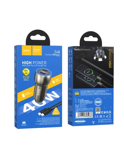 Автомобільний зарядний пристрій HOCO Z48 Tough 40W dual port(2C) car charger set(Type-C to Type-C) Metal Gray (6931474795038)