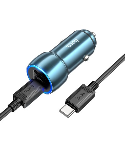 Автомобильное зарядное устройство HOCO Z48 Tough 40W dual port(2C) car charger set(Type-C to Type-C) Sapphire Blue (6931474795045)