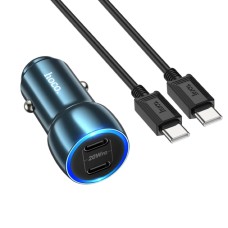 Автомобильное зарядное устройство HOCO Z48 Tough 40W dual port(2C) car charger set(Type-C to Type-C) Sapphire Blue (6931474795045)