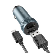 Автомобильное зарядное устройство HOCO Z49 Dual port car charger set(Micro) Metal Gray (6931474795656)