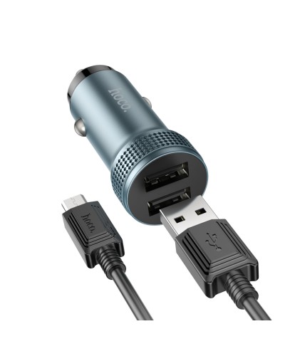 Автомобільний зарядний пристрій HOCO Z49 Level dual port car charger set(Micro) Metal Gray (6931474795656)