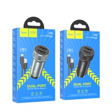 Автомобильное зарядное устройство HOCO Z49 Dual port car charger set(Micro) Metal Gray (6931474795656)