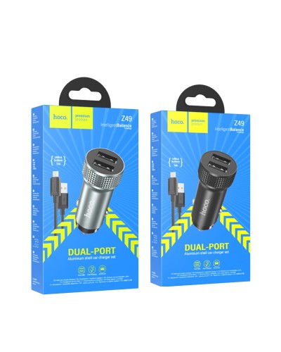 Автомобільний зарядний пристрій HOCO Z49 Level dual port car charger set(Micro) Metal Gray (6931474795656)