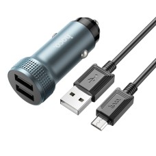 Автомобильное зарядное устройство HOCO Z49 Dual port car charger set(Micro) Metal Gray (6931474795656)