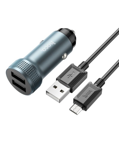 Автомобільний зарядний пристрій HOCO Z49 Level dual port car charger set(Micro) Metal Gray (6931474795656)