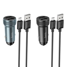 Автомобильное зарядное устройство HOCO Z49 Dual port car charger set(Micro) Metal Gray (6931474795656)