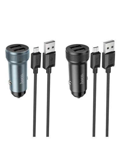 Автомобільний зарядний пристрій HOCO Z49 Level dual port car charger set(Micro) Metal Gray (6931474795656)