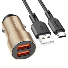 Автомобільний зарядний пристрій BOROFONE BZ19 Wisdom dual port car charger set(Type-C) Gold (BZ19CG)