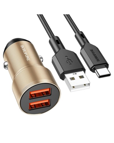 Автомобільний зарядний пристрій BOROFONE BZ19 Wisdom dual port car charger set(Type-C) Gold (BZ19CG)