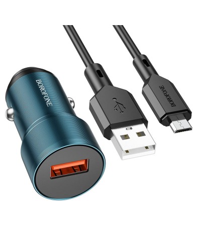 Автомобільний зарядний пристрій BOROFONE BZ19A Wisdom single port QC3.0 car charger set(Micro) 18W Sapphire Blue (BZ19AMSU)