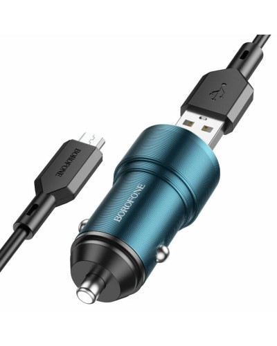 Автомобільний зарядний пристрій BOROFONE BZ19A Wisdom single port QC3.0 car charger set(Micro) 18W Sapphire Blue (BZ19AMSU)