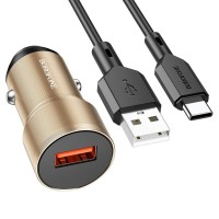 Автомобильное зарядное устройство BOROFONE BZ19A Wisdom single port QC3.0 car charger set(Type-C) 18W Gold (BZ19ACG)