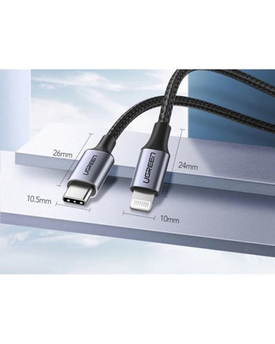 Кабель UGREEN US304 USB-C to Lightning M/M Cable Aluminum Shell Braided 2m (Black) (UGR-60761) (UGR-60761)