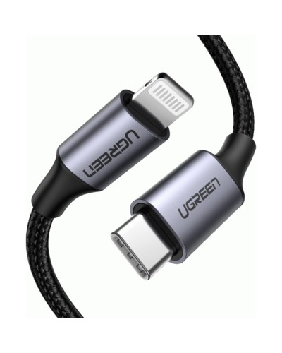 Кабель UGREEN US304 USB-C to Lightning M/M Cable Aluminum Shell Braided 2m (Black) (UGR-60761) (UGR-60761)