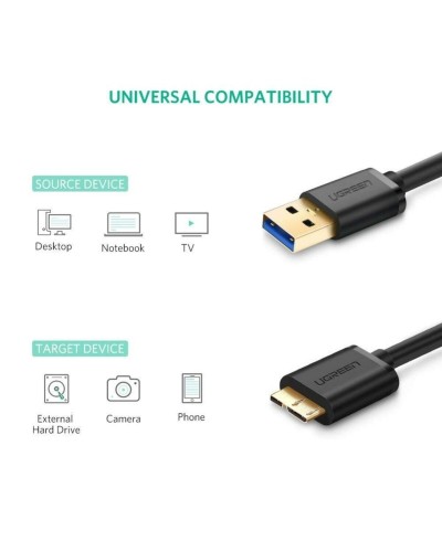 Кабель UGREEN US130 USB 3.0 A Male to Micro USB 3.0 Type B Male Cable 1m (Black) (UGR-10841) (UGR-10841)