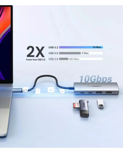 Хаб UGREEN CM480 USB-C to 2× USB 3.2+2×USB-C Adapter 10G (UGR-30758) (UGR-30758)