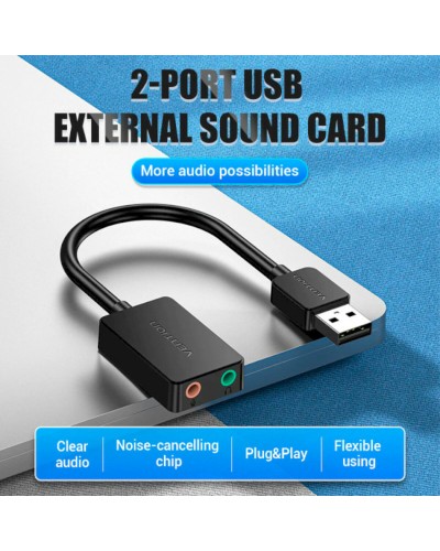 Адаптер Vention 2-port USB External Sound Card 0.15M Black (CDYB0) (CDYB0)