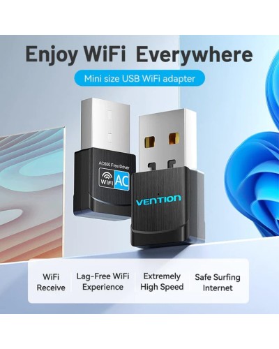 Адаптер  Vention USB Wi-Fi Dual Band Adapter 2.4G/5G Black (KDSB0) (KDSB0)