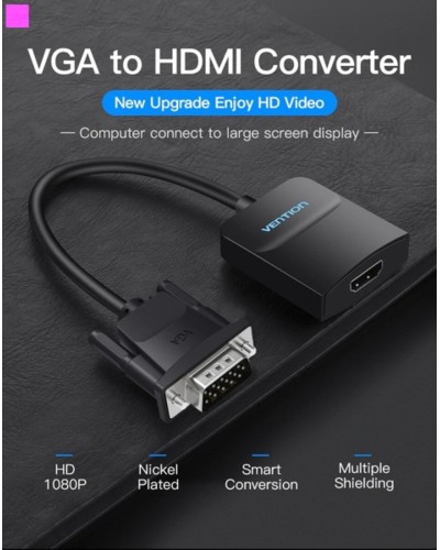 Адаптер  Vention VGA to HDMI Converter with Female Micro USB and Audio Port 0.15M Black (ACNBB) (ACNBB)