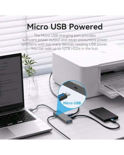 Хаб Vention 4-Port USB 3.0 Hub With Power Supply 0.15M Black (CHLBB) (CHLBB)