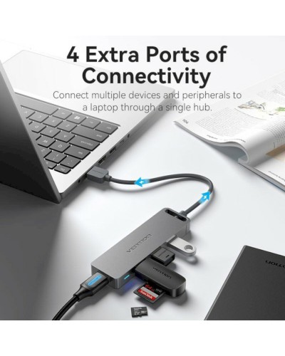 Хаб Vention 4-Port USB 3.0 Hub With Power Supply 0.15M Black (CHLBB) (CHLBB)