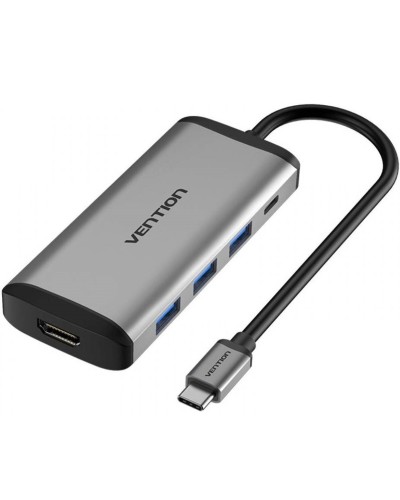 Хаб Vention Type-C to HDMI/USB3.0*3/PD Converter 0.15M Gray Metal Type (CNBHB) (CNBHB)