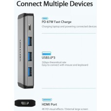 Хаб Vention Type-C to HDMI/USB3.0*3/PD Converter 0.15M Gray Metal Type (CNBHB) (CNBHB)