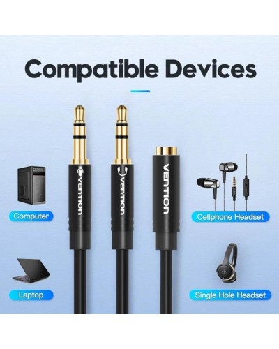 Кабель Vention 2*3.5mm Male to 4 Pole 3.5mm Female Audio Cable 0.3M Black ABS Type (BBTBY) (BBTBY)