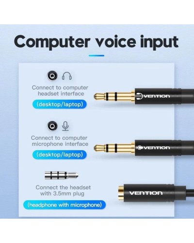 Кабель Vention 2*3.5mm Male to 4 Pole 3.5mm Female Audio Cable 0.3M Black ABS Type (BBTBY) (BBTBY)