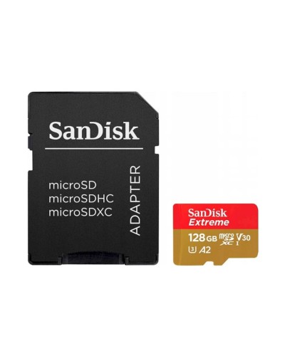 microSDXC (UHS-1 U3) SanDisk Extreme For Action Cams and Drones A2 128Gb class 10 V30 (R190MB/s,W90MB/s) (adapter) (SDSQXAA-128G-GN6AA)