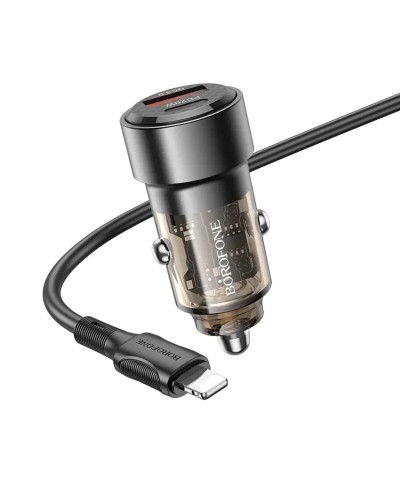 Автомобільний зарядний пристрій BOROFONE BZ20 Smart 38W dual port PD20W+QC3.0 car charger set(C to iP) Transparent Black (BZ20CLTB)