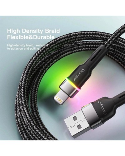 Кабель Essager Colorful LED USB Cable Fast Charging 2.4A USB-A to Lightning 1m black (EXCL-XCD01) (EXCL-XCD01)