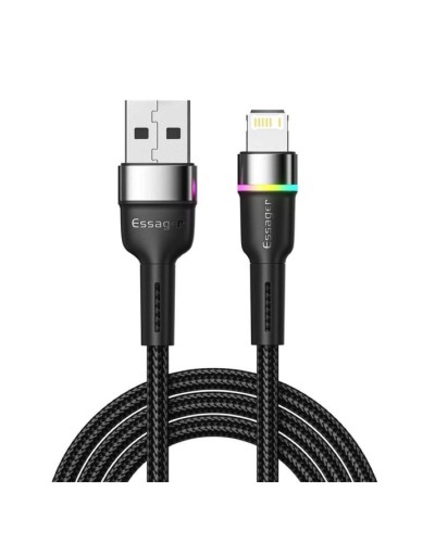 Кабель Essager Colorful LED USB Cable Fast Charging 2.4A USB-A to Lightning 1m black (EXCL-XCD01) (EXCL-XCD01)