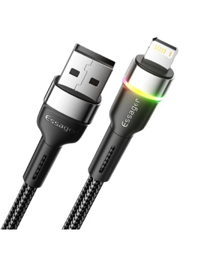 Кабель Essager Colorful LED USB Cable Fast Charging 2.4A USB-A to Lightning 1m black (EXCL-XCD01) (EXCL-XCD01)