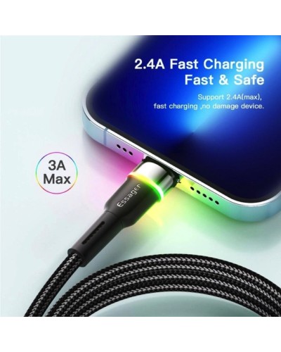 Кабель Essager Colorful LED USB Cable Fast Charging 2.4A USB-A to Lightning 1m black (EXCL-XCD01) (EXCL-XCD01)