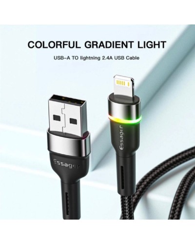 Кабель Essager Colorful LED USB Cable Fast Charging 2.4A USB-A to Lightning 1m black (EXCL-XCD01) (EXCL-XCD01)