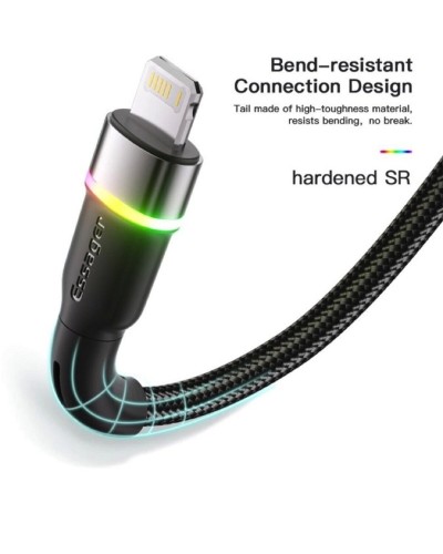 Кабель Essager Colorful LED USB Cable Fast Charging 2.4A USB-A to Lightning 2m black (EXCL-XCDA01) (EXCL-XCDA01)