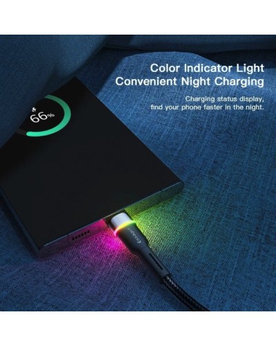 Кабель Essager Colorful LED USB Cable Fast Charging 3A USB-A to Type C 1m black (EXCT-XCD01) (EXCT-XCD01)