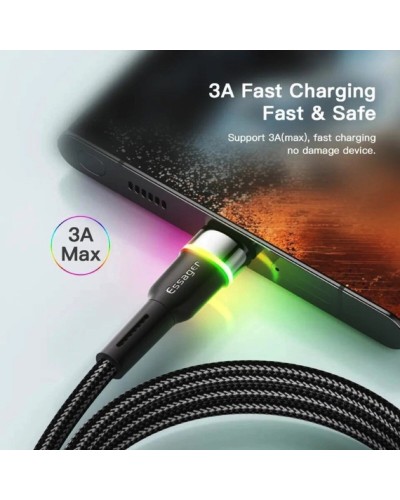 Кабель Essager Colorful LED USB Cable Fast Charging 3A USB-A to Type C 1m black (EXCT-XCD01) (EXCT-XCD01)