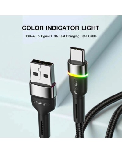 Кабель Essager Colorful LED USB Cable Fast Charging 3A USB-A to Type C 1m black (EXCT-XCD01) (EXCT-XCD01)