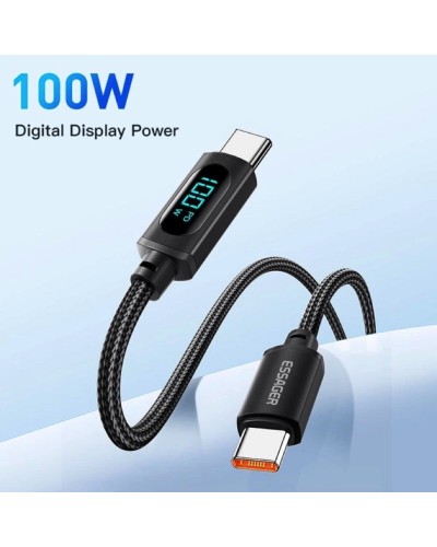 Кабель Essager Enjoy LED Digital Display USB Charging Cable Type C to Type C 100W 1m black (EXCTT1-XY01-P) (EXCTT1-XY01-P)