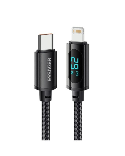 Кабель Essager Enjoy LED Digital Display USB Charging Cable Type C to Lightning 29W 1m black (EXCTL-XY01-P) (EXCTL-XY01-P)