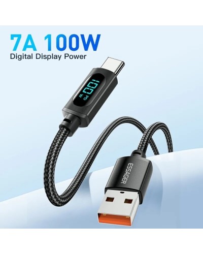 Кабель Essager Enjoy LED Digital Display USB Charging Cable USB A to Type C 100W 1m black (EXCT-XY01-P) (EXCT-XY01-P)