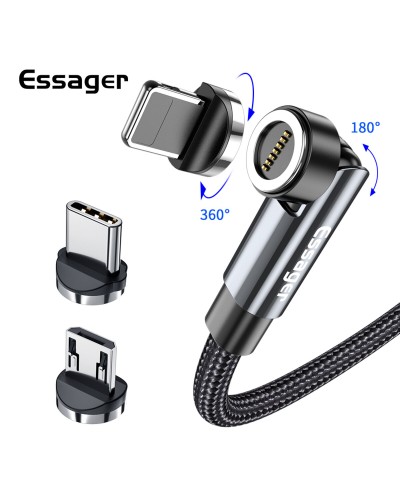 Кабель Essager Universal 540 Ratate 3A Magnetic USB Charging Cable Lightning 1m grey (EXCCXL-WX0G) (EXCCXL-WX0G)