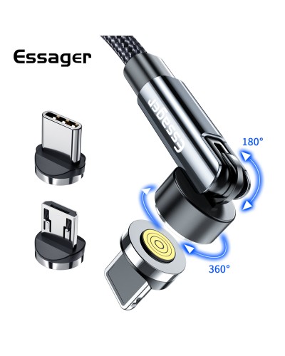 Кабель Essager Universal 540 Ratate 3A Magnetic USB Charging Cable Lightning 1m grey (EXCCXL-WX0G) (EXCCXL-WX0G)