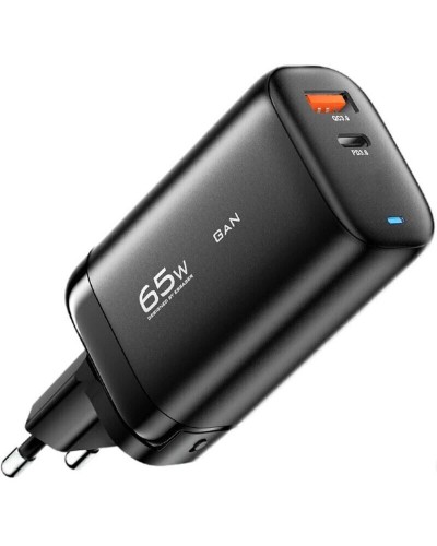 Мережевий зарядний пристрій Essager Shining 65W GaN Travelling Charger Type-c+USB-A EU  black (ECTAC-MYB01-Z) (ECTAC-MYB01-Z)