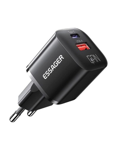 Мережевий зарядний пристрій Essager Camber 20W GaN travel Phone Charger A+C EU  black (ECTAC-HMB01-P) (ECTAC-HMB01-P)