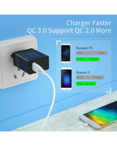 Мережевий зарядний пристрій Essager Fangbo QC3.0 3U (QC+Dual 2.4A) Charging Head  black (ECTQC3-FBB01 (ECTQC3-FBB01)